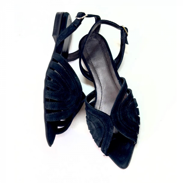 Sandale din piele intoarsa cu bareta la spate Ruby Black [3]