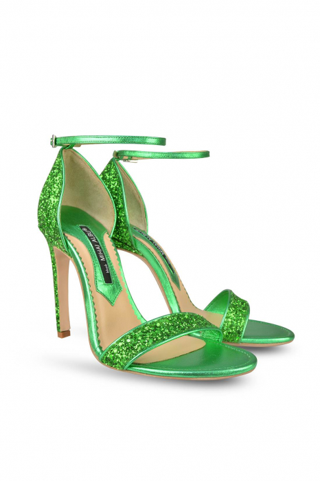 Sandale Mihai Albu din piele Emerald Green Glitter [2]