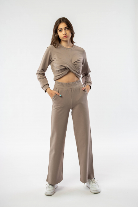 Set sport cu pantaloni si bluza din bumbac bej Upway [3]