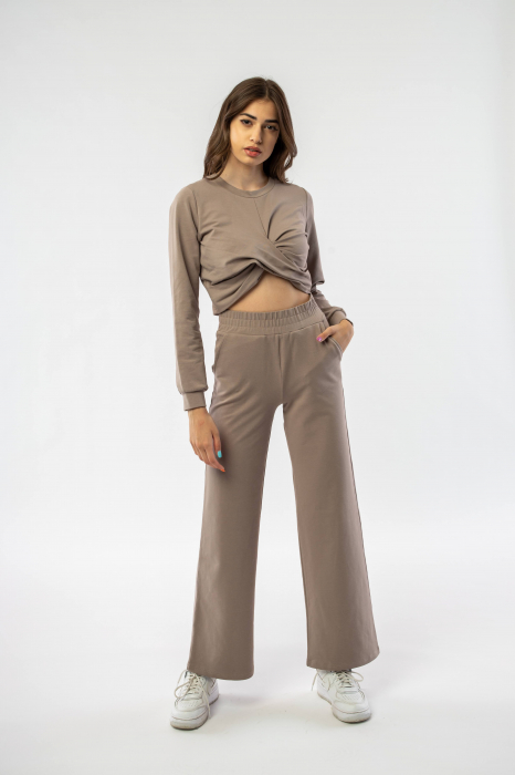 Set sport cu pantaloni si bluza din bumbac bej Upway [2]