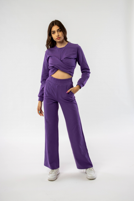 Set sport cu pantaloni si bluza din bumbac mov Upway [2]