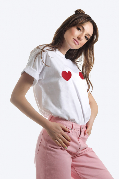 Tricou alb oversized cu inimi Crazy in Love [2]