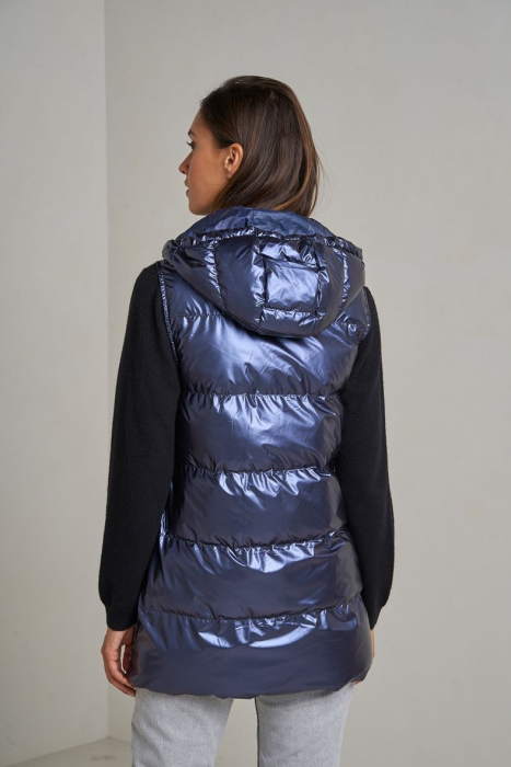 Vesta midi fara maneci cu aspect metalizat bleumarin, Levy [4]