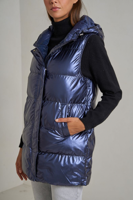 Vesta midi fara maneci cu aspect metalizat bleumarin, Levy [3]