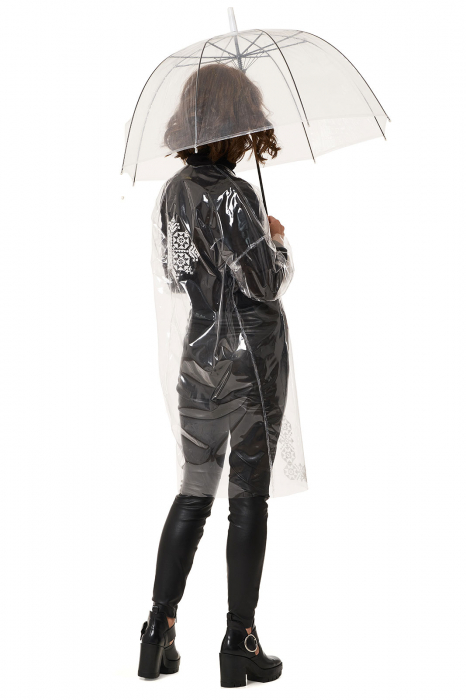 Trench din vinil transparent cu broderie traditionala Bold [3]