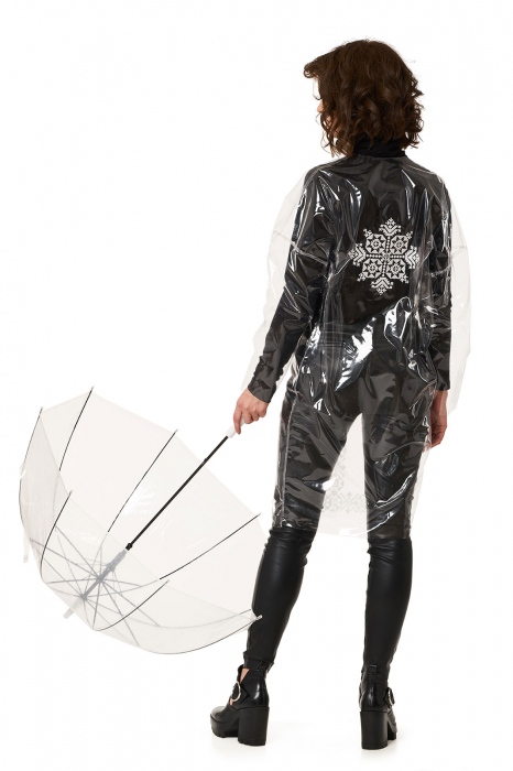 Trench din vinil transparent cu broderie traditionala Bold [4]