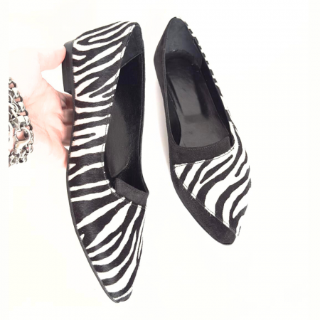 Balerini din piele intoarsa cu insertie animal print River Black [6]