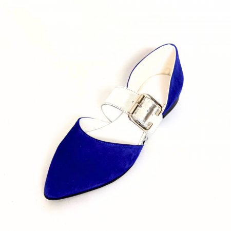 Balerini decupati din piele intoarsa cu bareta Adele Electric Blue [5]
