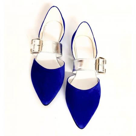 Balerini - Balerini decupati din piele intoarsa cu bareta Adele Electric Blue