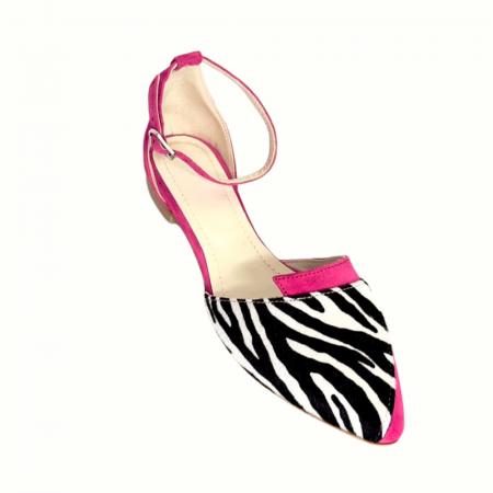 Balerini decupati din piele intoarsa cu insertie animal print Lola Fucsia [4]