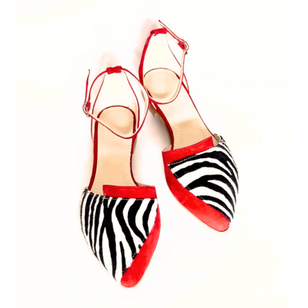 Balerini - Balerini decupati din piele intoarsa cu insertie animal print Lola Red