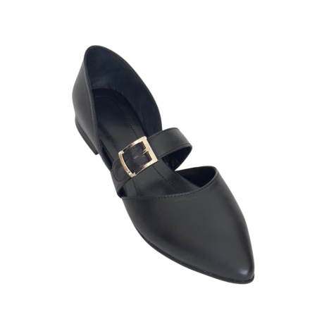 Balerini din piele decupati si cu bareta Adele Black [2]