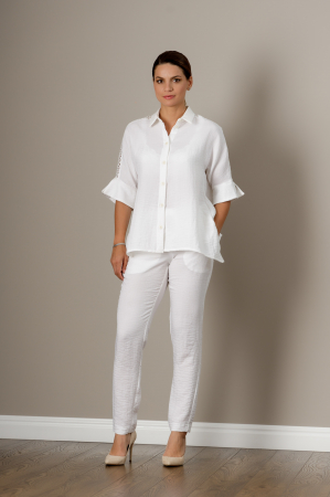 Camasa alba din in cu maneci trei sferturi Marta [3]