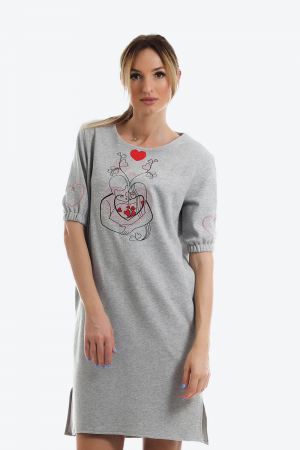 Rochii - Rochie dreapta din bumbac gri si broderie Hug Me