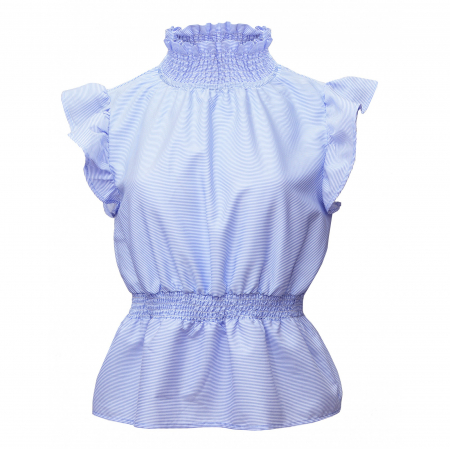 Bluza dama office din bumbac bleu cu volan la maneci [2]