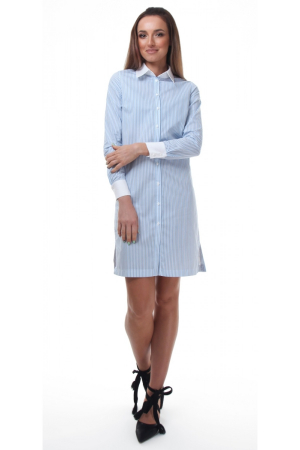 Rochii office - Rochie camasa alba cu dungi fine bleu