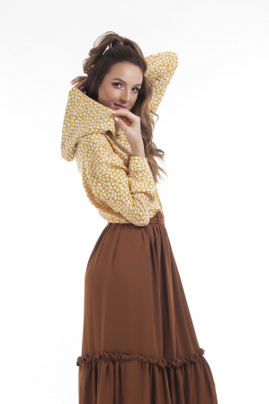 Bluze - Bluza galbena cu gluga si imprimeu floral