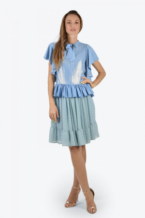 Bluza sky blue din matase cu volane [3]
