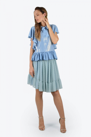Bluza sky blue din matase cu volane [4]