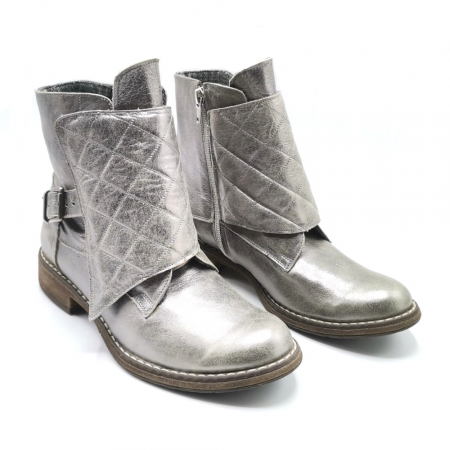 Bocanci dama din piele argintie cu clapa Prego Silver, 36 [1]