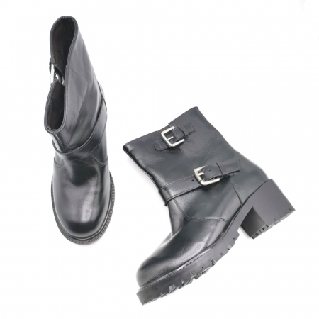 Bocanci dama din piele naturala cu catarame Biker Black, 36 [2]