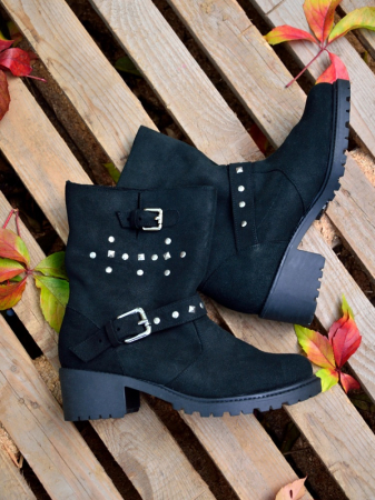 Bocanci dama din piele intoarsa cu tinte Biker Black, 35 [1]