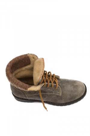 Bocanci dama din piele cu insertie din tricot pe glezna Prego Kaki [3]