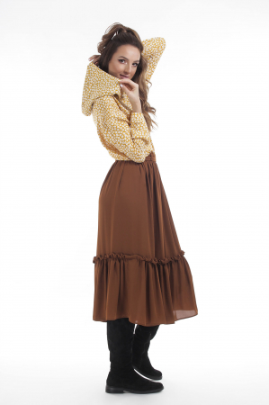 Fusta midi ampla din voal chocolate brown [2]