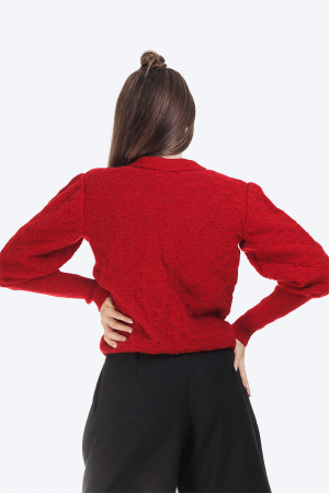 Cardigan tricotat rosu cu funda [1]