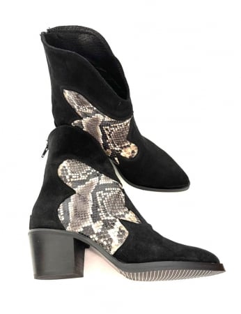 Ciocate dama din piele intoarsa Black Ara cu insertie piele snake [1]