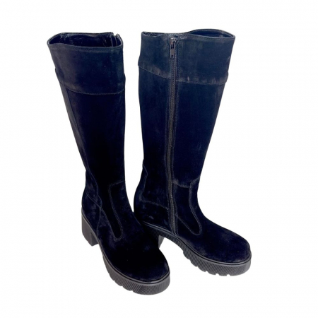 Cizme - Cizme dama din piele intoarsa cu platforma Dina Black