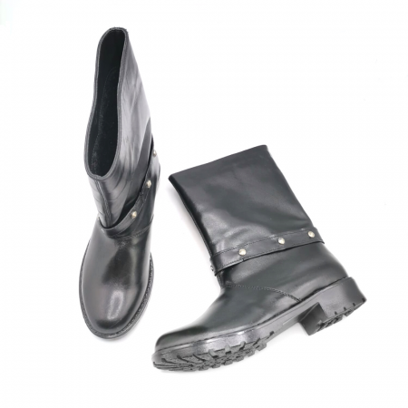 Cizme dama scurte din piele naturala cu tinte Dina Biker Black, 35 [2]