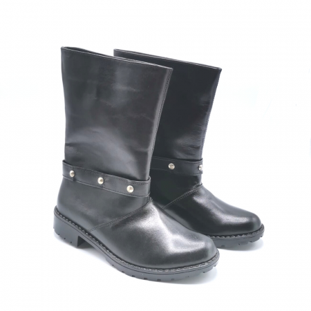 Cizme dama scurte din piele naturala cu tinte Dina Biker Black, 35 [1]