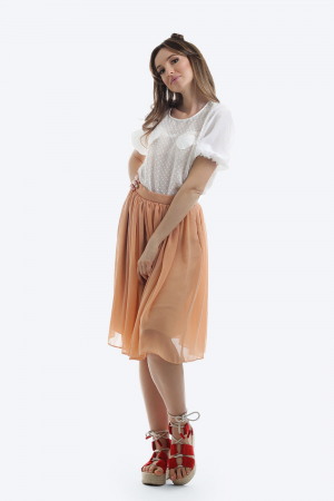 Bluza din voal off white cu picouri si maneci scurte [3]