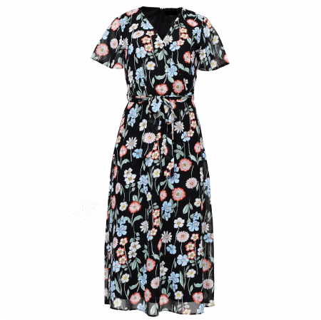 Rochie midi din voal cu flori mari si maneci scurte [3]