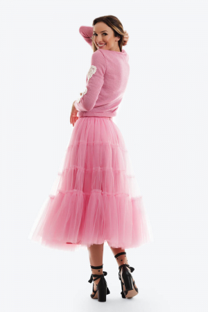 Fusta midi roz din tulle [3]