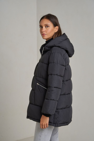 Geaca dama neagra oversized cu gluga, Liva [1]