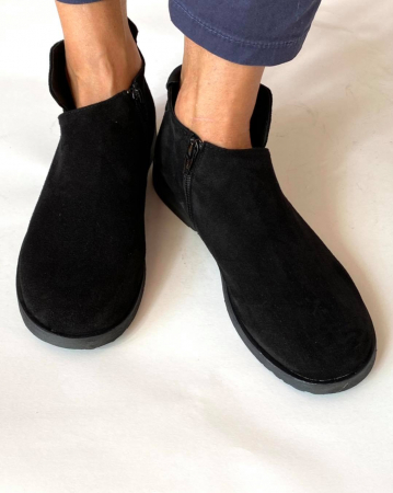 Ghete si Botine - Ghete din piele naturala intoarsa cu talpa joasa Black Edna