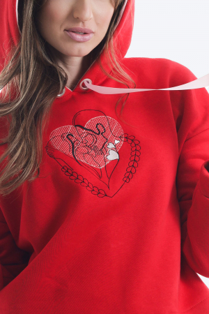 Hanorac rosu cu gluga si broderie Kiss Me [2]