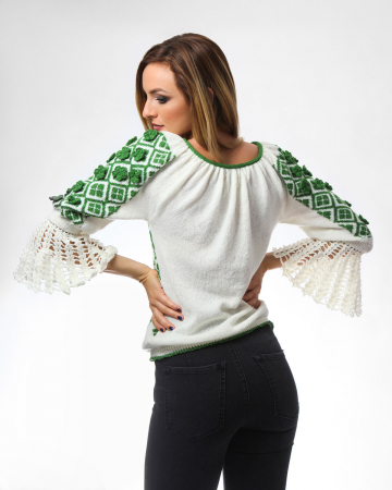 IE tricotata cu model floral verde si maneci lungi Onibon [2]