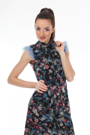 Rochie casual din voal cu imprimeu multicolor [2]