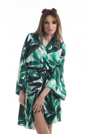 Kimono dama din vascoza cu imprimeu tropical verde [1]
