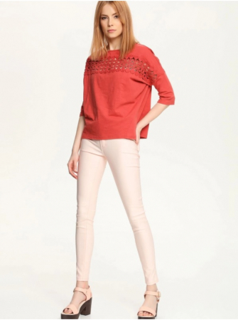 Final Sales - Pantaloni elastici skinny roz cu aspect sidefat, 42