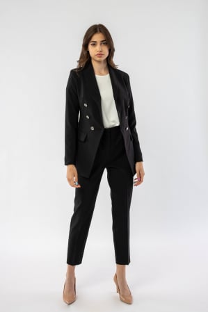 Pantaloni office cu talie inalta negri Illussion [0]