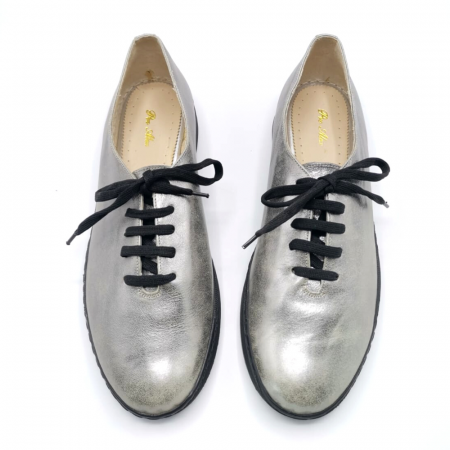Pantofi casual din piele naturala argintie cu siret Foxy, 39 [1]