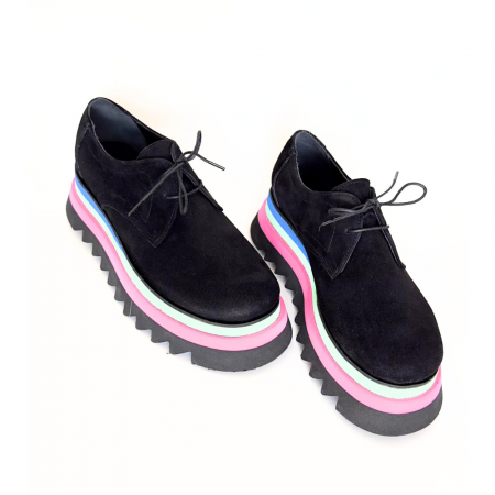 Pantofi dama din piele naturala cu platforma colorata Dany Black [2]
