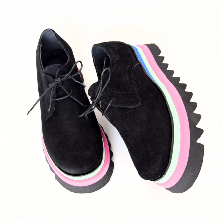 Pantofi dama din piele naturala cu platforma colorata Dany Black [1]