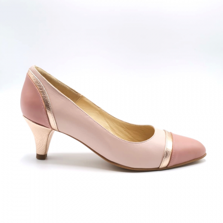 Pantofi dama roz cu toc mic insertii aurii Eri, 38 [0]