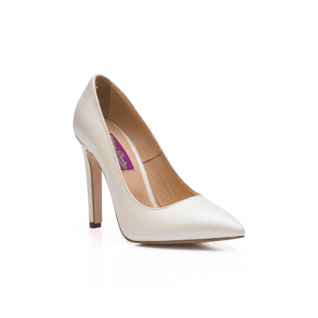 Pantofi dama stiletto din piele naturala alb sidef CA03, 35 [1]