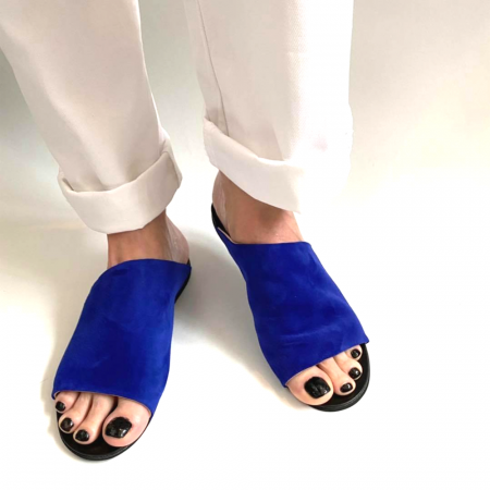 Sandale - Papuci dama din piele intoarsa albastra Lexi